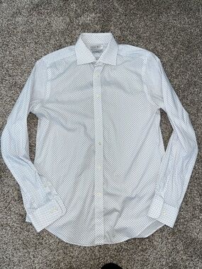 Ralph Lauren White and Light Blue Micro-Pattern Dress Shirt